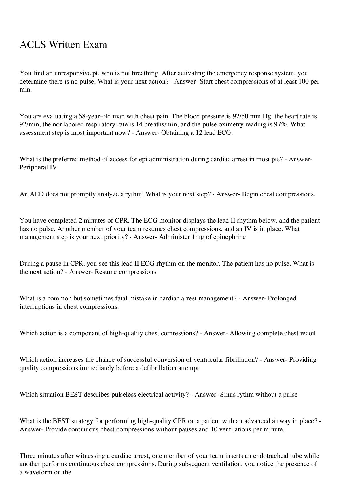 Preview image for ACLS Written Exam Questions with Answers 2023